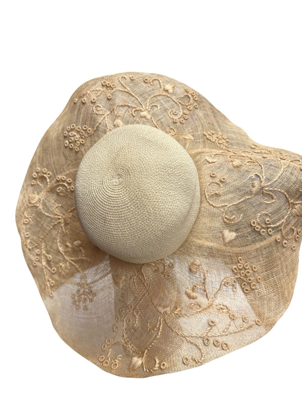 Eric Javits GUAPA Lace-Trim Wide Brim Embroidered Straw Sun Hat - Cream 21” - Picture 4 of 10